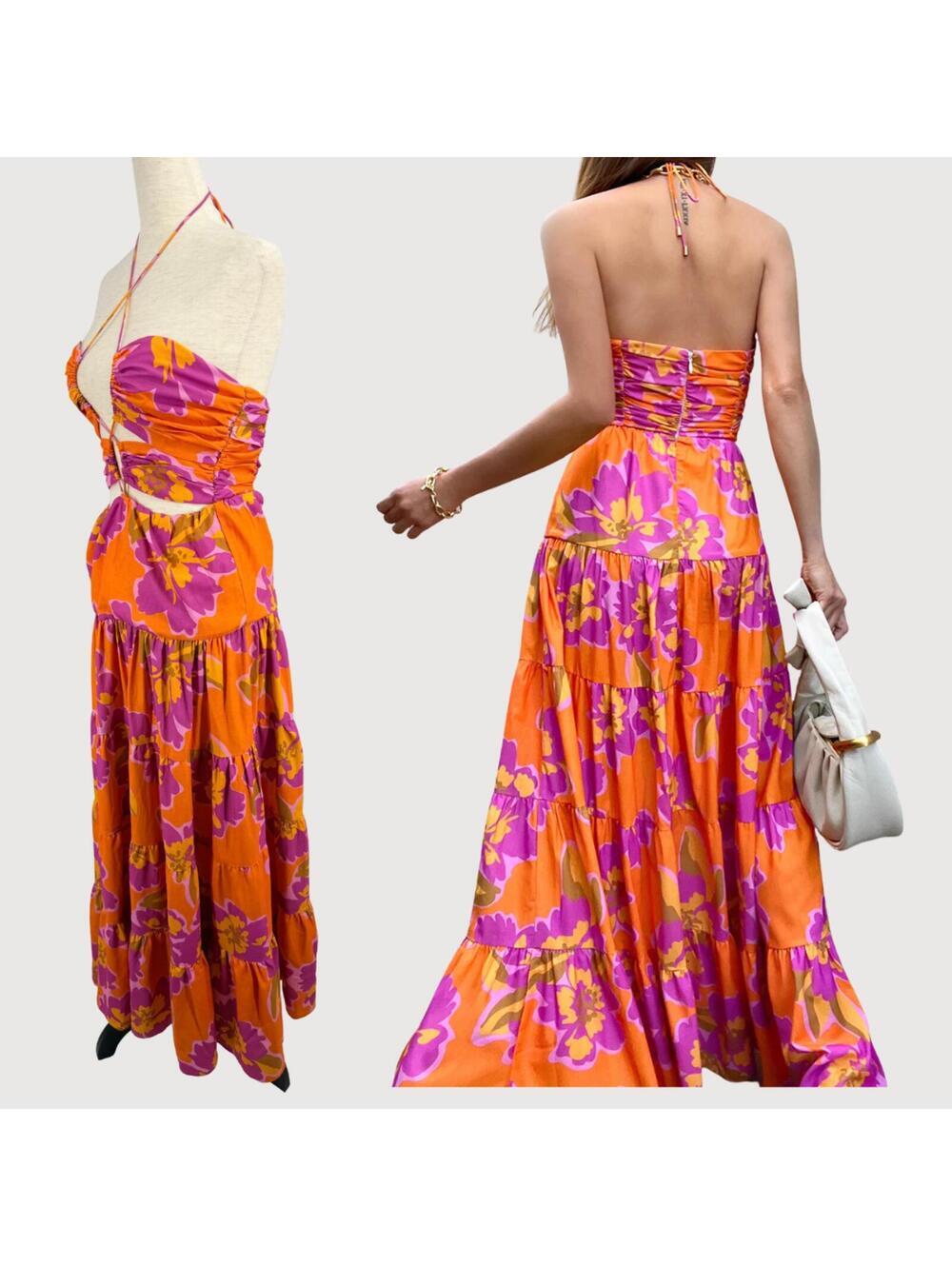 RNWY Runaway Orchid Floral Cutout Maxi Dress XS - Picture 3 of 9